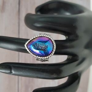 Watch Video / Sterling Silver 925 Pear Rainbow Unicorn Druzy Ring